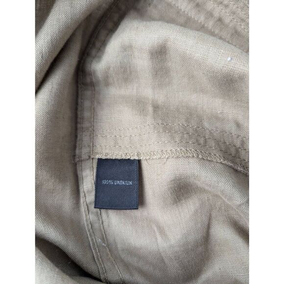 Lafayette 148 100% Linen Tan Wide Leg Side Button Cropped Pants Capri - Picture 4 of 7